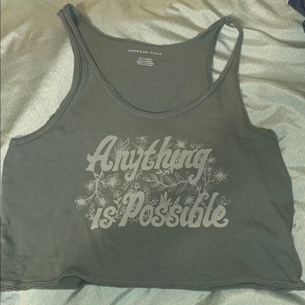 American Eagle Outfitters Gray Graphic Crop Tank Top